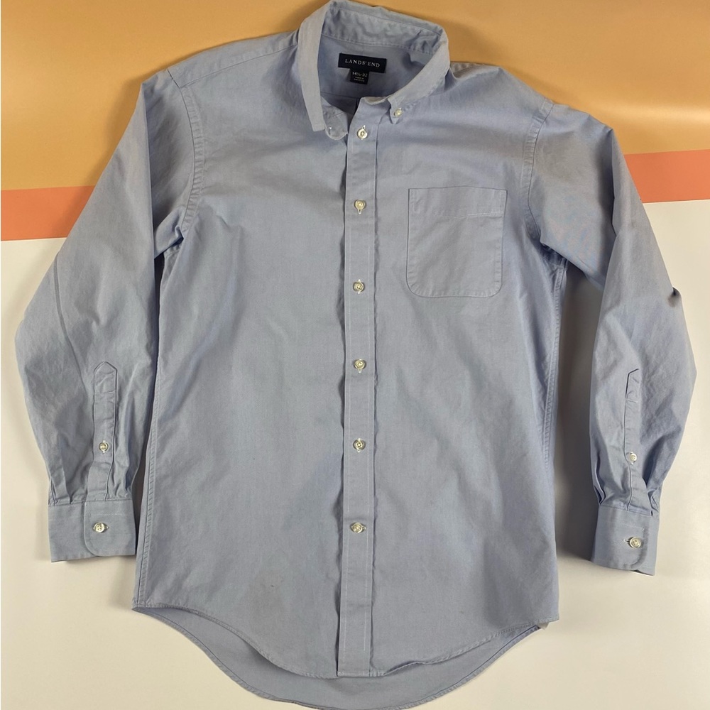 Lands’ End | Men’s Light Blue All Cotton Button Down L. Sleeve Shirt | 14.5-32